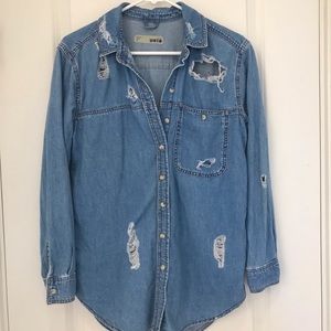Topshop distressed denim shirt size: 2